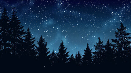 Starry Night Sky over a Forest: A clear night sky filled with stars above a silhouette of trees.