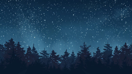 Obraz premium Starry Night Sky over a Forest: A clear night sky filled with stars above a silhouette of trees.