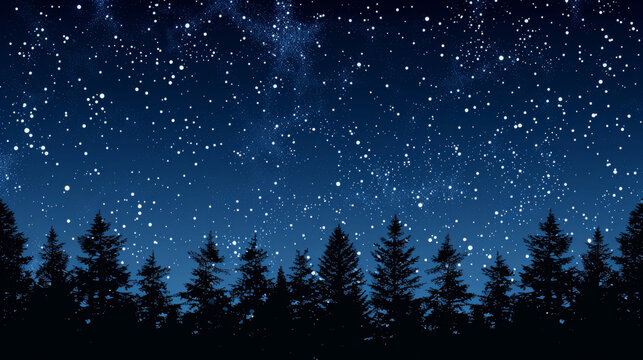 Starry Night Sky over a Forest: A clear night sky filled with stars above a silhouette of trees.
