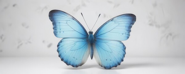 Delicate blue butterfly on a white background with subtle watercolor texture ,  nature,  abstract