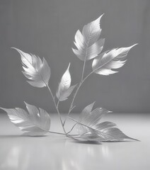 Delicate silver leaves adorn a minimalist background,  minimalist design,  natural elements