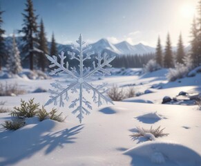 Obraz premium Delicate Snowflake Border around Winter Landscape, snow, snowflakes