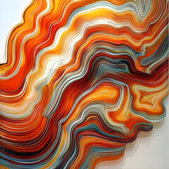 Abstract orange, white, and grey swirling artwork on white background, studio shot, for design use