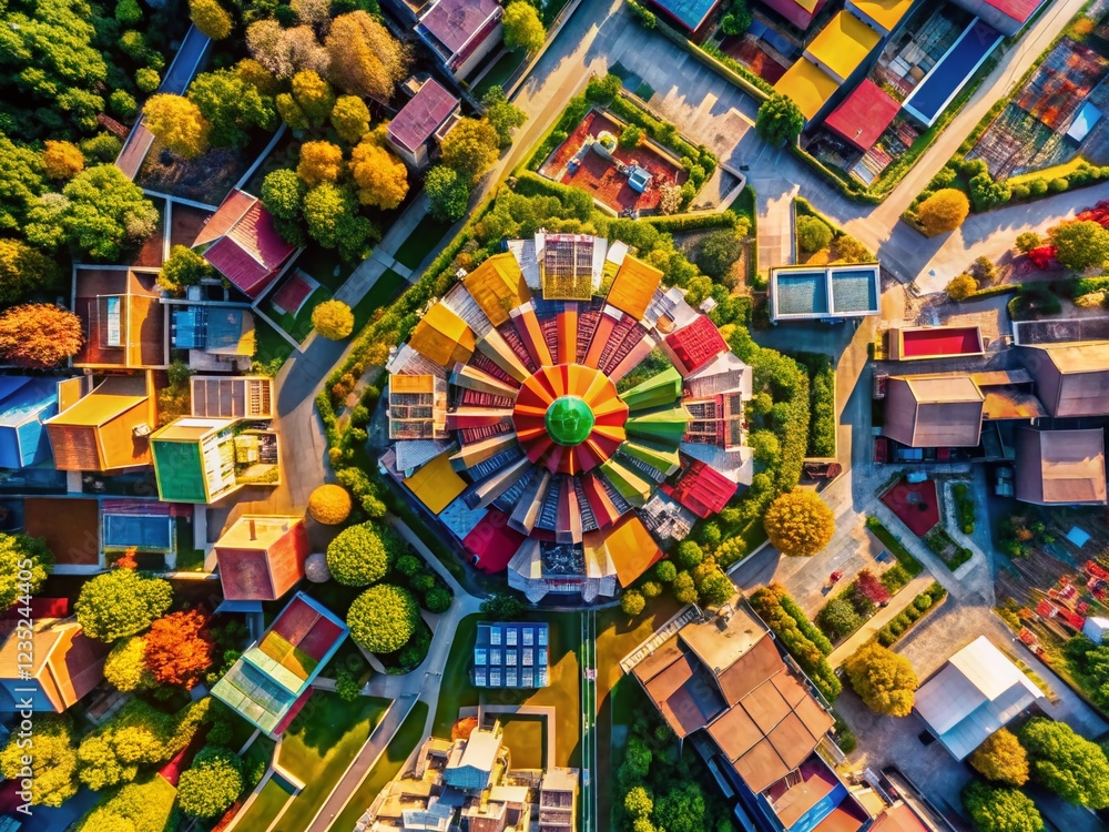 Poster aerial view of geometric shapes forming abstract patterns