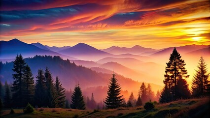 Obraz premium Abstract Mountain & Tree Silhouette Wall Art - Printable Landscape Decor