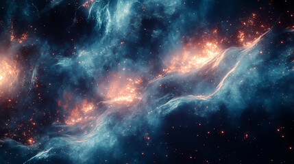 Fototapeta premium Abstract energy waves with glowing lights on a dark background. vibrant abstract glowing waves in motion surrounded by sparkling particles set on a dark canvas. Retro Futurism. Illustration