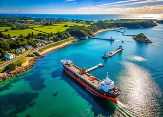 Fototapeta premium Aerial View of Lanveoc, Brittany Tanker Dock - French Coastline