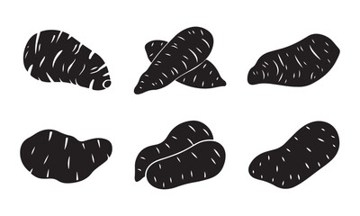 Monochromatic Sweet Potato Silhouettes: Diverse Orientations and Textures