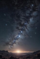 Dense starry night sky with bright celestial bodies and twinkling light sources,  space,  cosmos