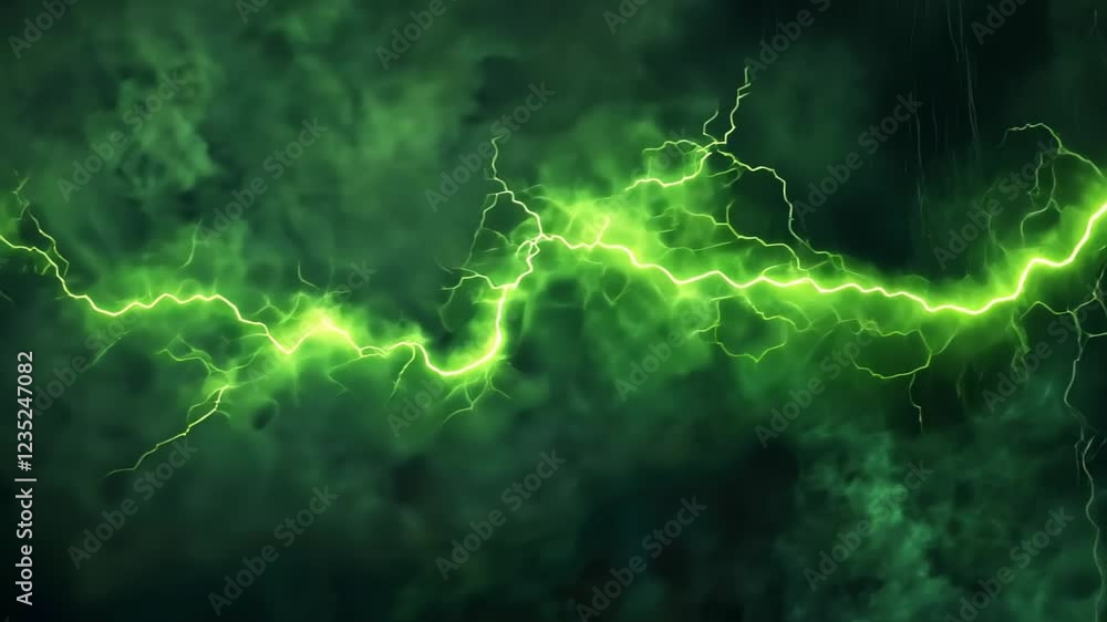 Poster electric sparks energy burst on green background with vibrant lightning effect for dynamic visuals a