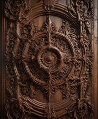 Distressed wood panel with intricate carvings,  classic,  vintage