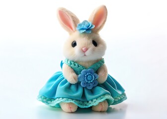Obraz premium Adorable Bunny Eraser in Blue Dress - Night Photography