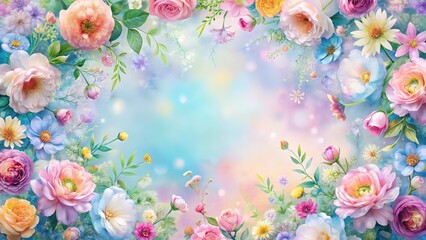 Aerial Floral Watercolor Frame Background