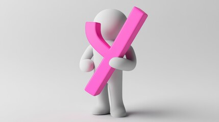 Sharp 3D Icon of Person Holding Pink Checkmark on White Background - Professional High-Resolution Photograph