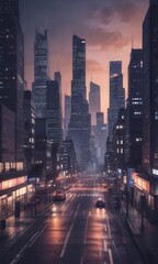 Fototapeta premium Dotted cityscape at dusk with buildings and streets rendered in halftone pattern, raster, abstraction