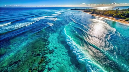 Fototapeta premium Aerial View Crystal Clear Sea Water Texture - Drone Shot Blue Ocean Waves