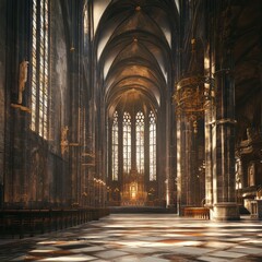Fototapeta premium Sunlight streams into a grand cathedral.