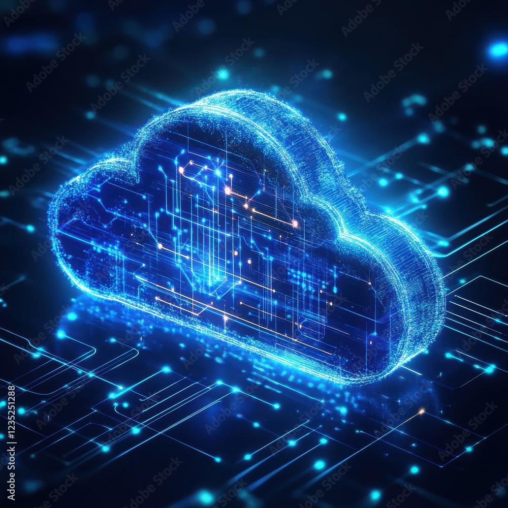 Poster cloud computing technology concept. futuristic illustration. ai generative