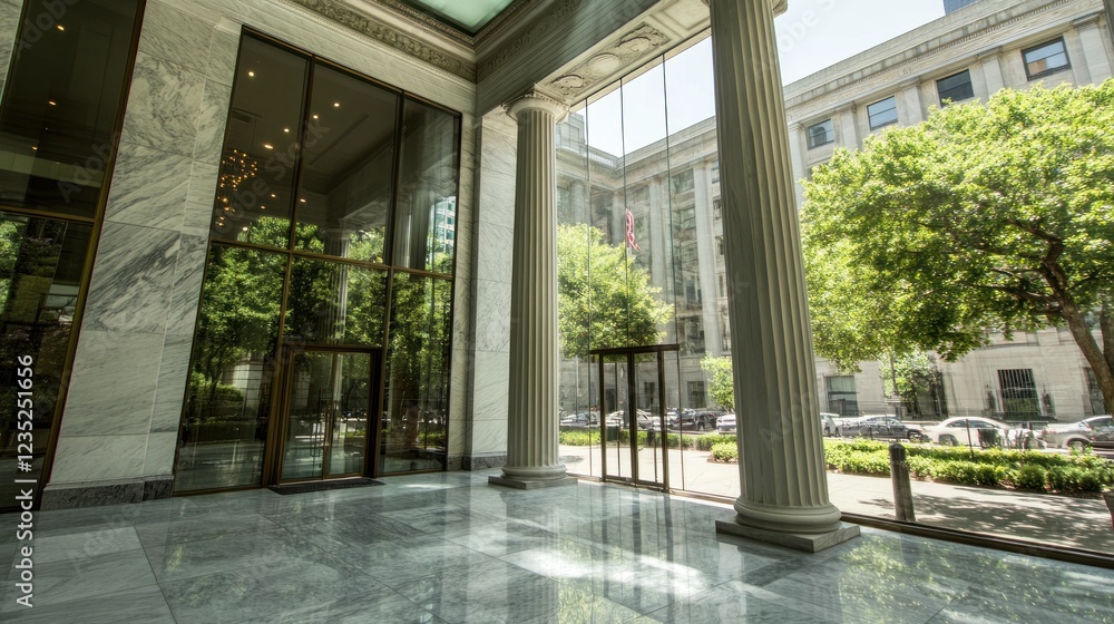 Aufkleber Marble Lobby With Glass Walls and Classical Columns