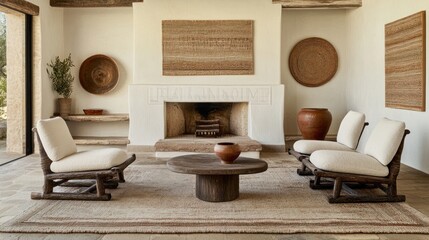 Rustic Living Room With Earthy Tones And Woven Decor