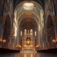 Grandiose church interior, bathed in light.
