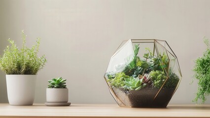 Stylish Succulent Terrarium with Various Green Plants