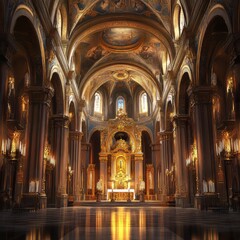 Ornate church interior, golden altar