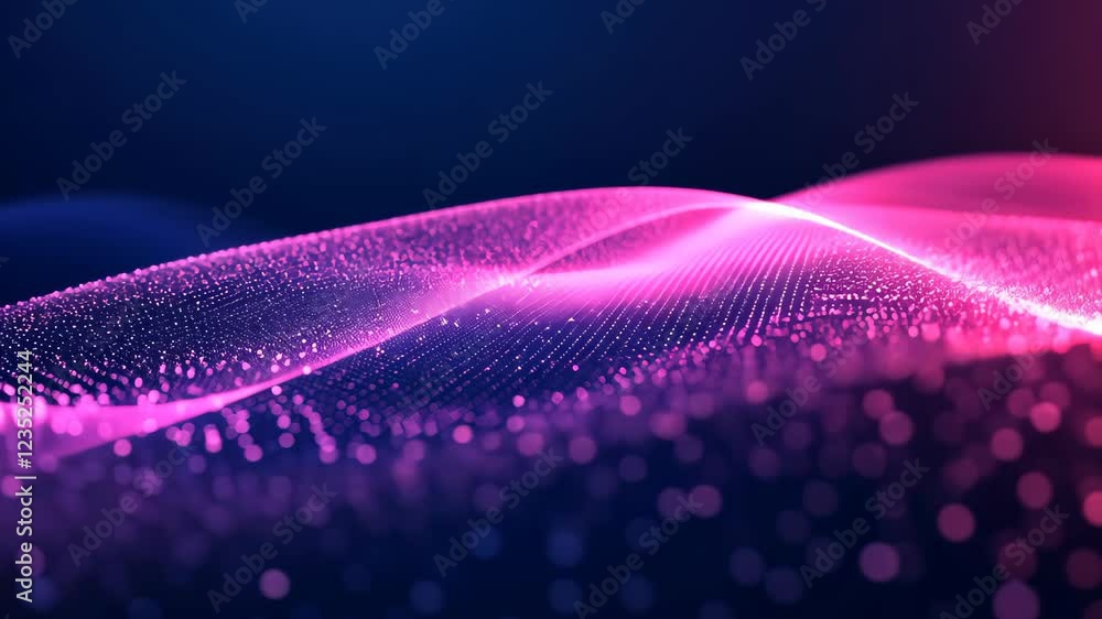 Poster futuristic abstract 3d red and blue flowing wave made of dots representing data, connection, network