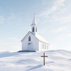 White church in a snowy landscape