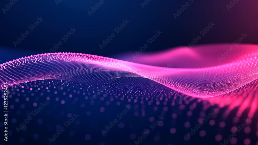 Poster futuristic abstract 3d red and blue flowing wave made of dots representing data, connection, network