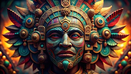 Fototapeta premium Ancient Aztec Deity Mask, Intricate Detail, High Depth of Field Stock Photo