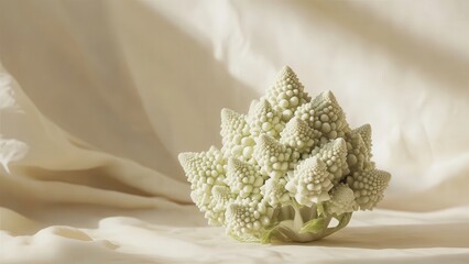 Romano Broccoli Displaying Intricate Patterns on Soft Fabric