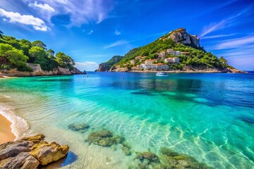 Obraz premium Andratx Mallorca Beach: Turquoise Waters & Sandy Shores Stock Photo