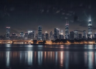 Faded film photo with light leak effect showing cityscape at night, cityscape,  light leaks