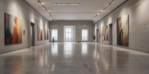 Naklejka premium Faded grandeur of modern art center lobby with blurred walls and floor, modern art, defocus