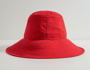 A vibrant red bucket hat showcasing its wide brim and stylish design.