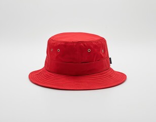 A vibrant red bucket hat displayed against a simple white background.