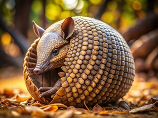 Obraz premium Armadillo Self-Defense: A Wild Creature Rolling into a Protective Ball in its Natural Habitat