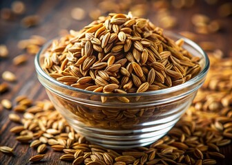 Obraz premium Aromatic Cumin Seeds in Glass Bowl: Culinary Spice Close-up