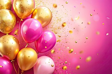 Birthday Party Background Pink Gold Balloons Confetti AI Photo