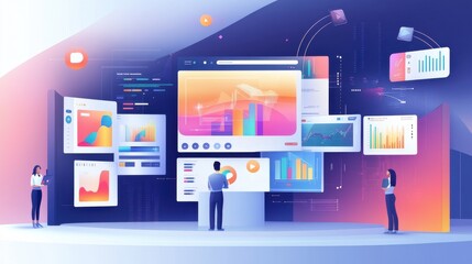 SMM strategy abstract concept vector illustration set. Content marketing, social network monitoring, social media dashboard, digital marketing, user engagement, report analysis abstract metaphor.