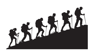 Discover a vector collection of mountain climbers with backpacks and hiking gear, perfect for adventure themes