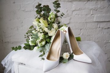 Elegant White Wedding Shoes with Floral and Ring Details