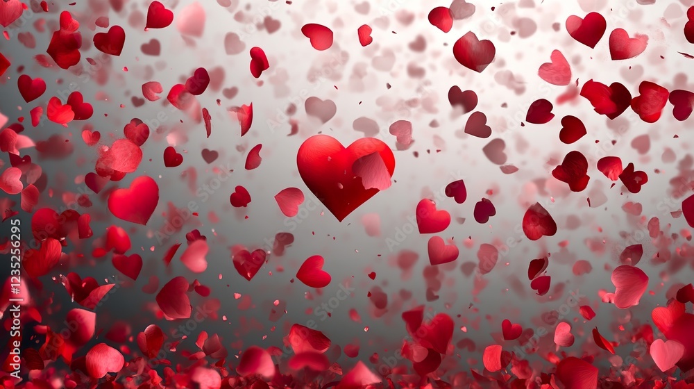 Sticker Love Valentine background with red heart petals on a transparent background, PNG format.