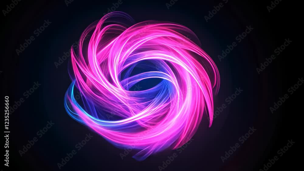 Poster futuristic network of interconnected neon lines forming swirling vortex in dark digital space highli