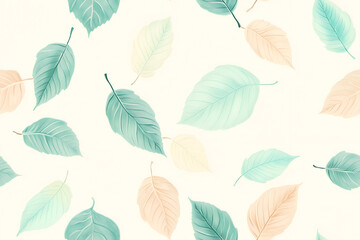 Ivory And Pastel Mint Leaves Seamless Pattern