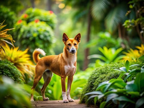 Barsoi Dog Portrait in the Garden with Tilt-Shift Effect