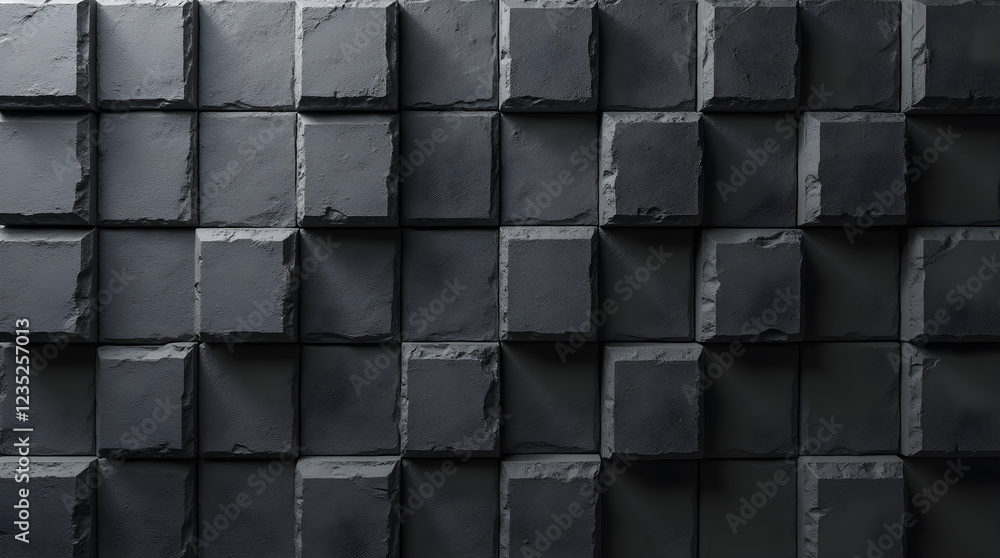 Aufkleber dark gray textured stone cubes wall background abstract 3d render modern architecture design pattern