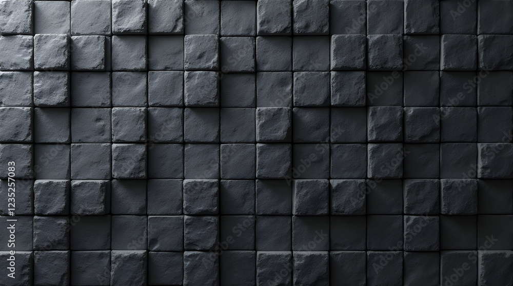 Poster dark gray stone cube wall texture background - abstract 3d rendered design pattern