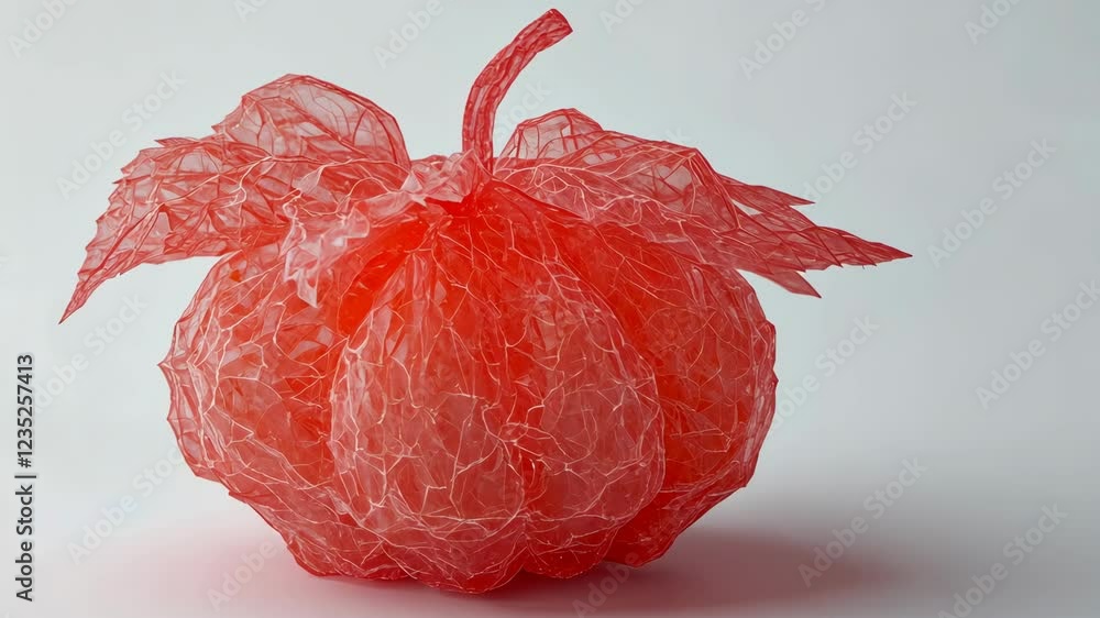 Aufkleber artful representation of a translucent red pumpkin with intricate leaf details on a minimal backgrou
